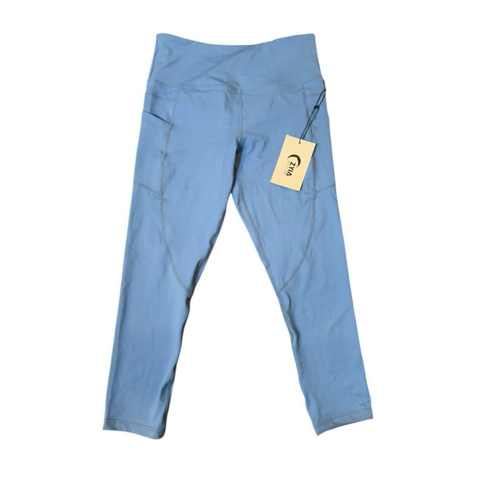 NWT Zyia Active Blue Steel Pocket Light n Tight Hi-rise Capris Sz M Athletic Pan